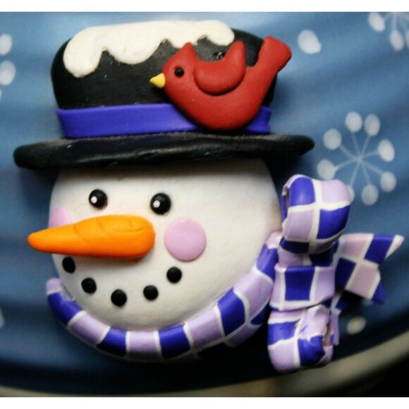 Blue Let it Snow Candle Lamp Snowman Face Snowflakes Handle Jug Winter Xmas - Picture 4 of 12